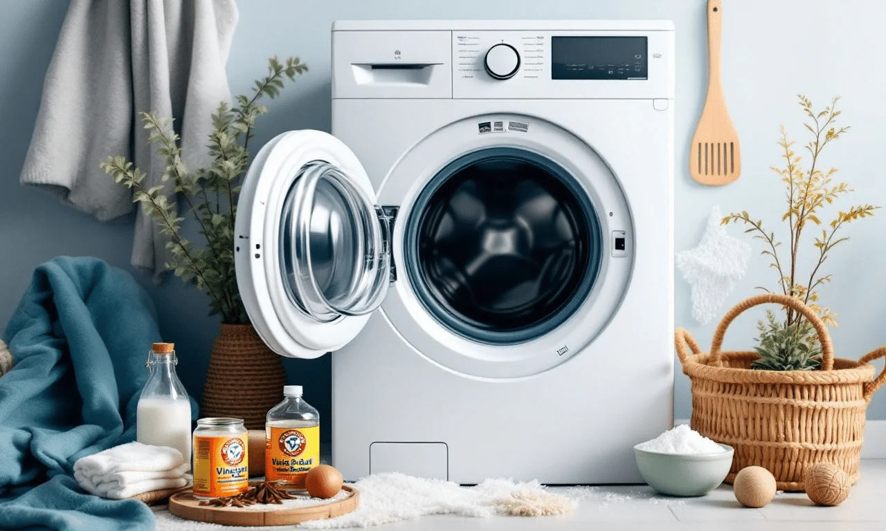 Monatliche Tiefenreinigung der Waschmaschine mit heißem Wasser, Backpulver und Essig