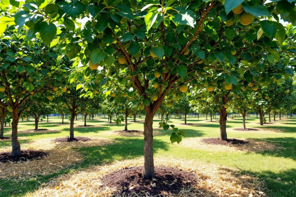 Im Sommer erhöht diese einfache Maßnahme am Fuße der Obstbäume die Luftfeuchtigkeit und garantiert eine reichhaltige Ernte ohne übermäßiges Gießen.