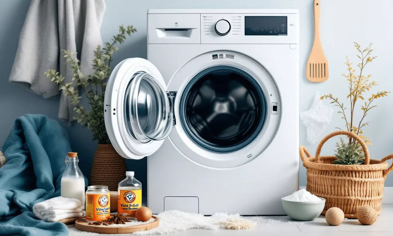 Monatliche Tiefenreinigung der Waschmaschine mit heißem Wasser, Backpulver und Essig